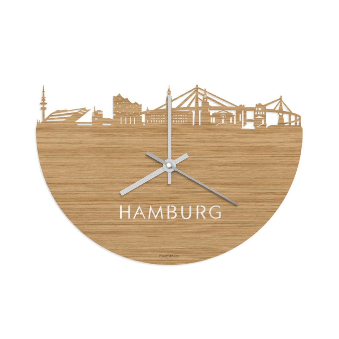 Skyline Klok Hamburg Bamboe houten cadeau wanddecoratie relatiegeschenk van WoodWideCities
