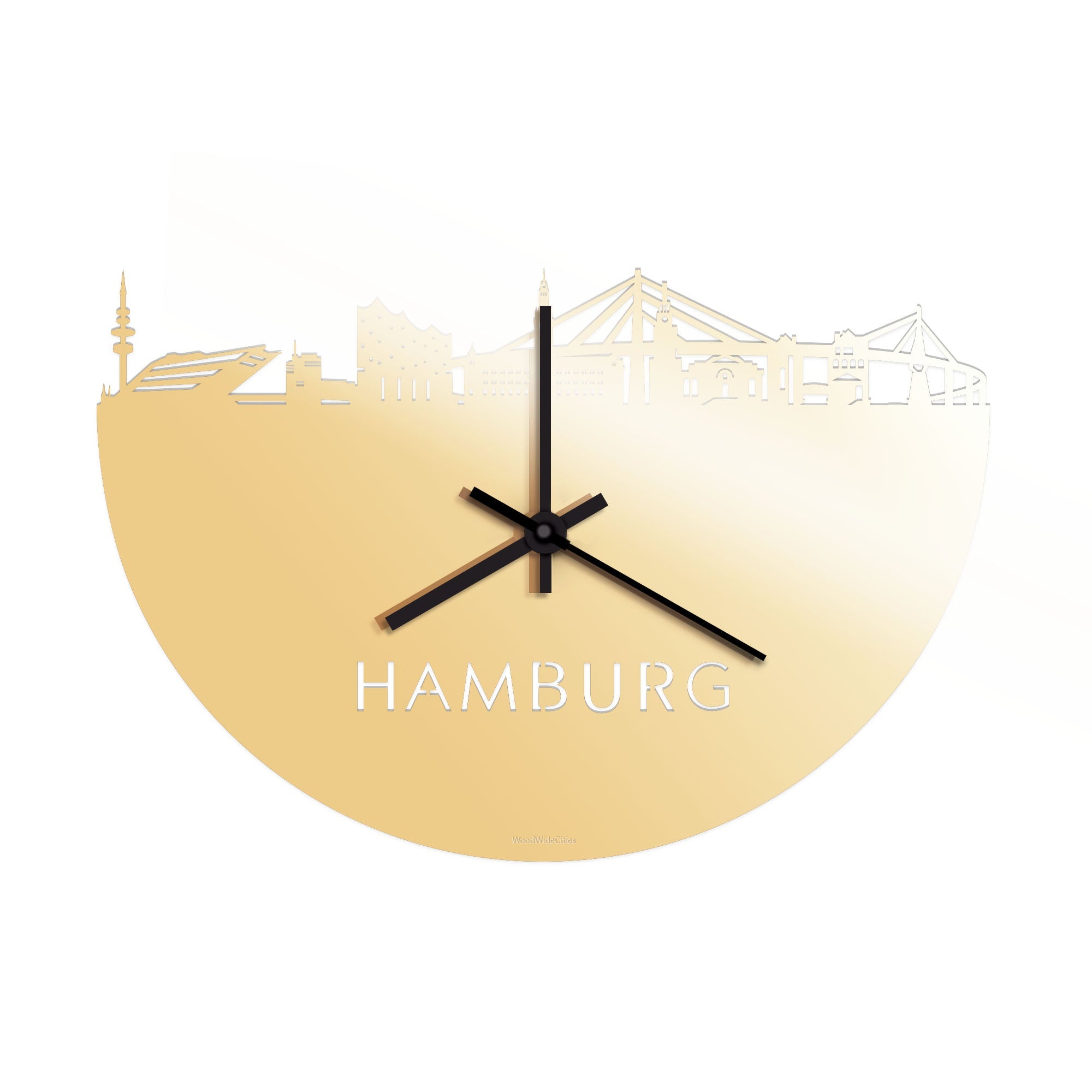 Skyline Klok Hamburg Metallic Goud gerecycled kunststof cadeau wanddecoratie relatiegeschenk van WoodWideCities