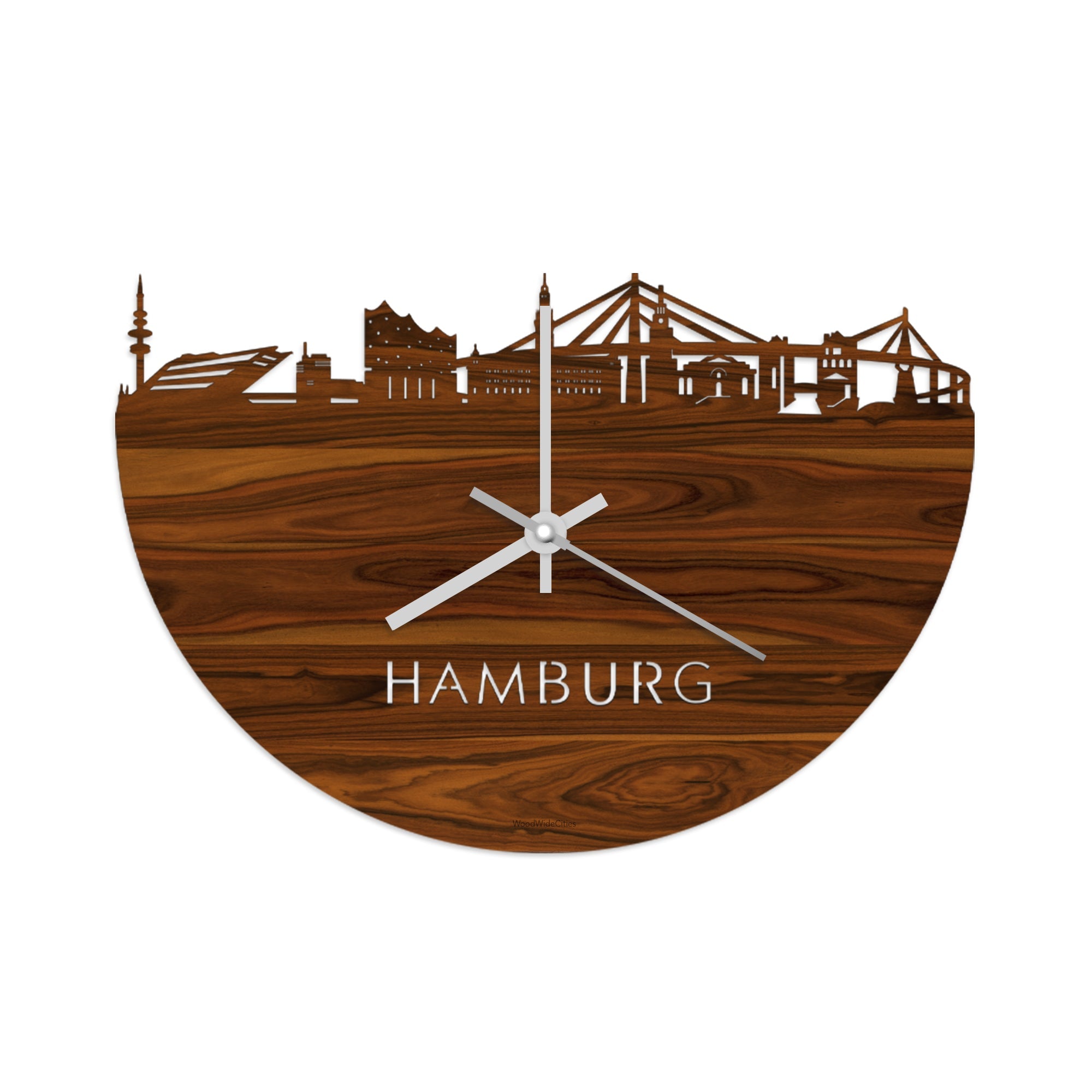 Skyline Klok Hamburg Palissander houten cadeau wanddecoratie relatiegeschenk van WoodWideCities