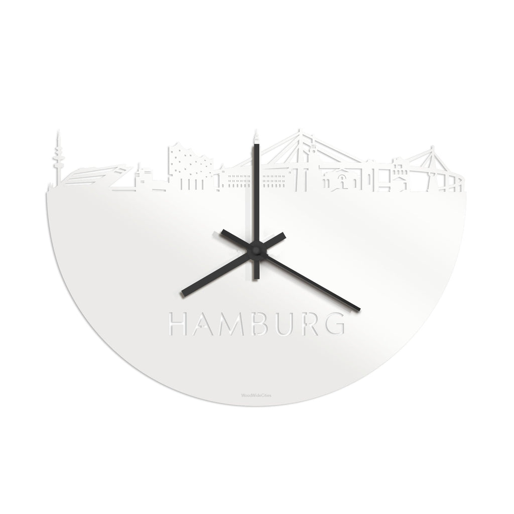 Skyline Klok Hamburg Wit glanzend gerecycled kunststof cadeau decoratie relatiegeschenk van WoodWideCities