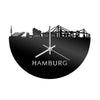 Skyline Klok Hamburg Zwart glanzend gerecycled kunststof cadeau wanddecoratie relatiegeschenk van WoodWideCities