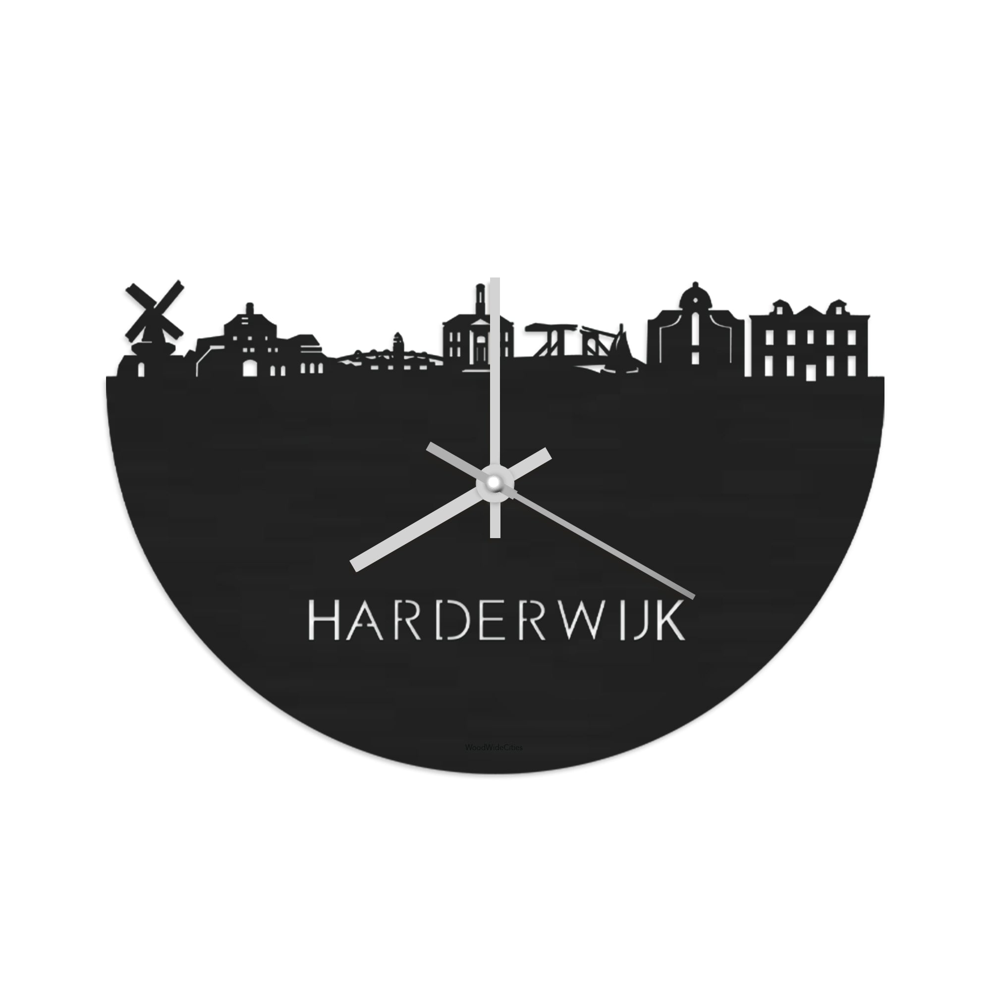 Skyline Klok Harderwijk Black Zwart houten cadeau wanddecoratie relatiegeschenk van WoodWideCities