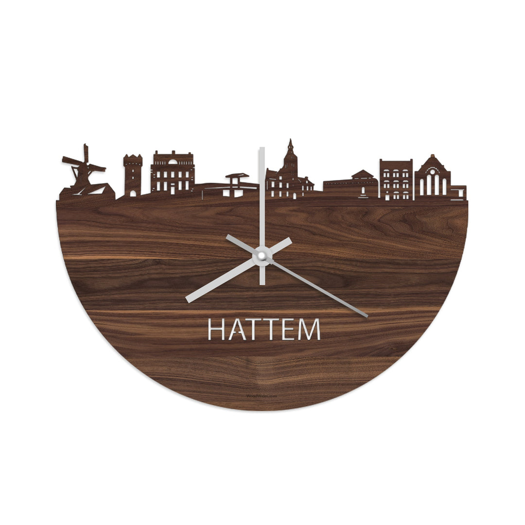 Skyline Klok Hattem Noten houten cadeau wanddecoratie relatiegeschenk van WoodWideCities