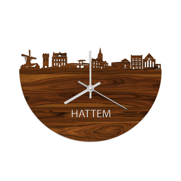 Skyline Klok Hattem Palissander houten cadeau wanddecoratie relatiegeschenk van WoodWideCities