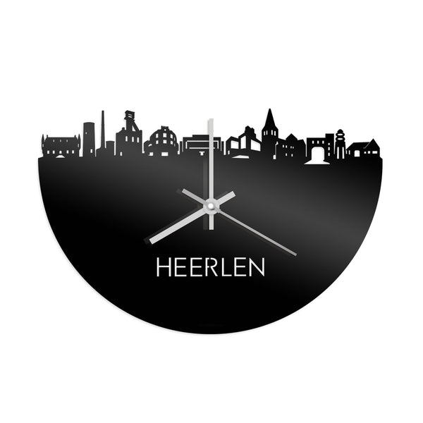 Skyline Klok Heerlen Zwart glanzend gerecycled kunststof cadeau wanddecoratie relatiegeschenk van WoodWideCities