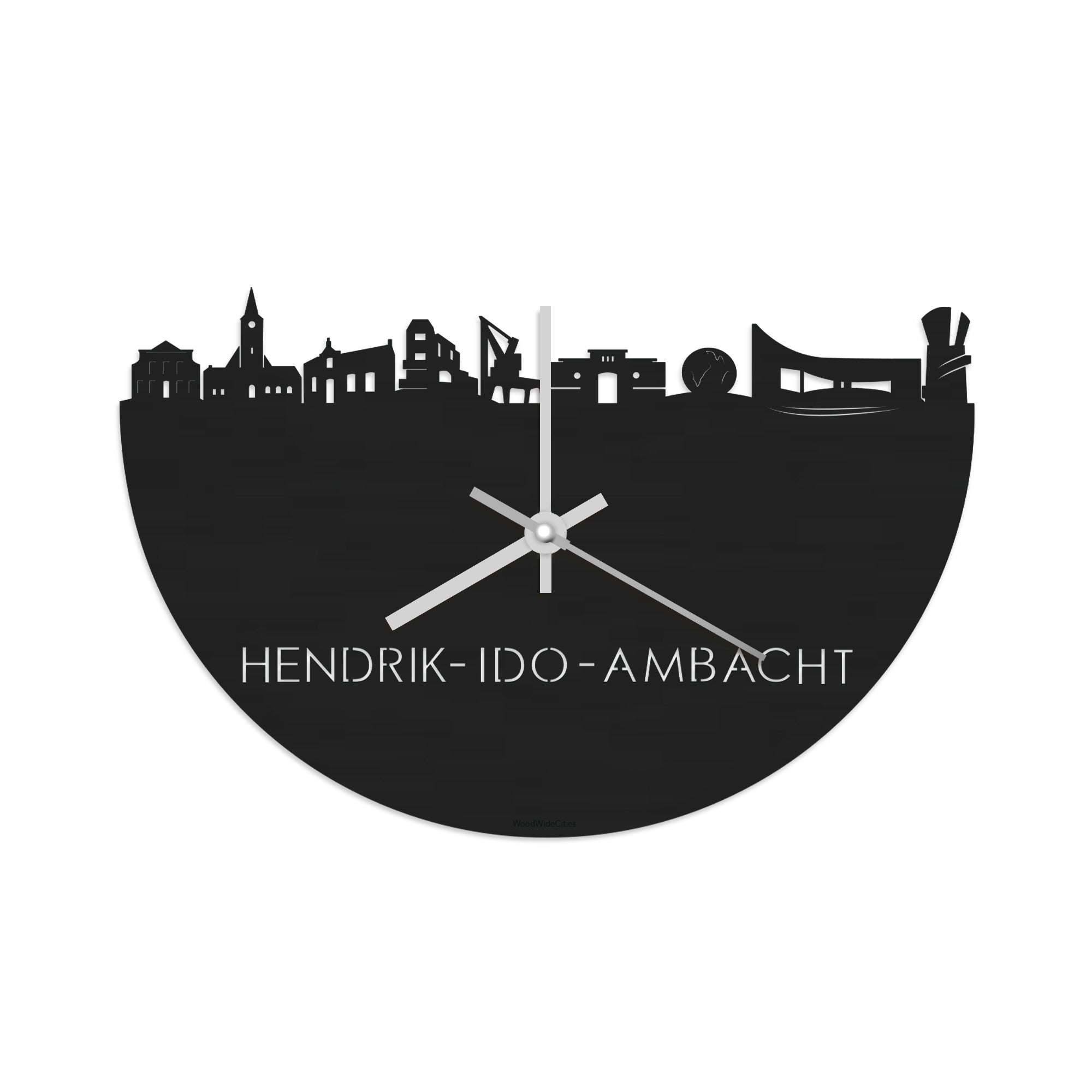 Skyline Klok Hendrik-Ido-Ambacht Black Zwart houten cadeau wanddecoratie relatiegeschenk van WoodWideCities