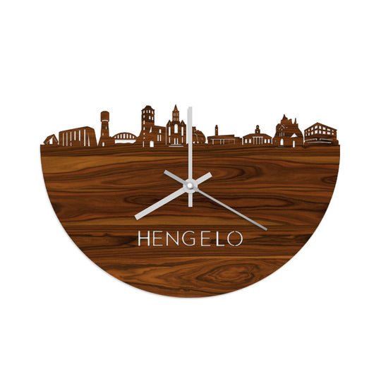 Skyline Klok Hengelo Palissander houten cadeau wanddecoratie relatiegeschenk van WoodWideCities