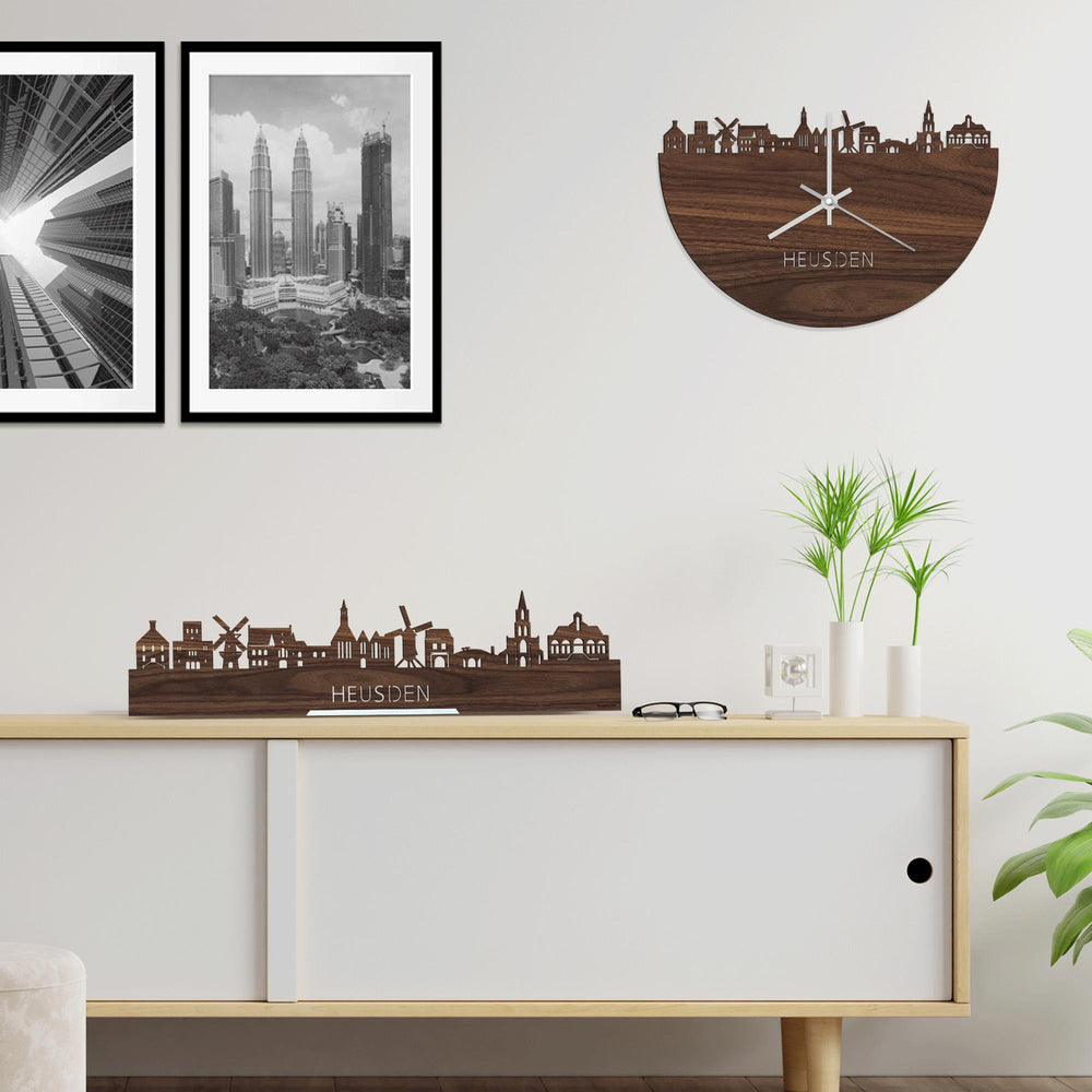 Skyline Klok Heusden Noten houten cadeau wanddecoratie relatiegeschenk van WoodWideCities