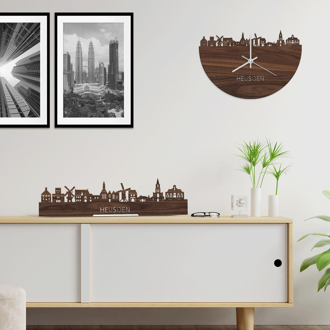 Skyline Klok Heusden Noten houten cadeau wanddecoratie relatiegeschenk van WoodWideCities