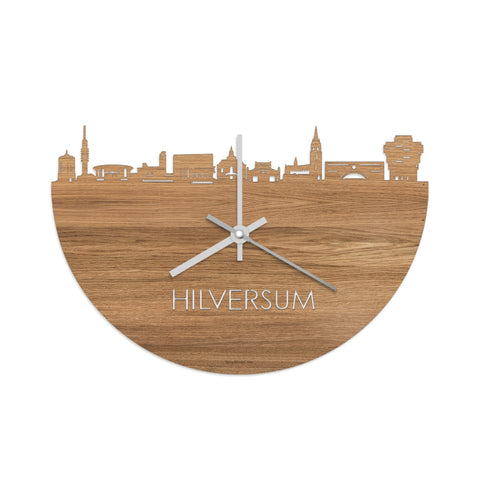 Skyline Klok Hilversum Eiken houten cadeau wanddecoratie relatiegeschenk van WoodWideCities