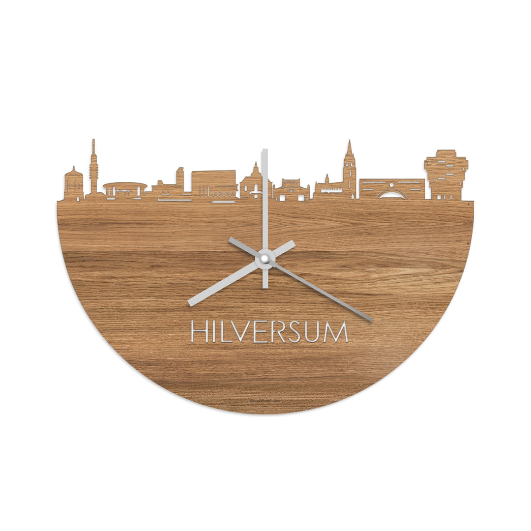 Skyline Klok Hilversum Eiken houten cadeau wanddecoratie relatiegeschenk van WoodWideCities
