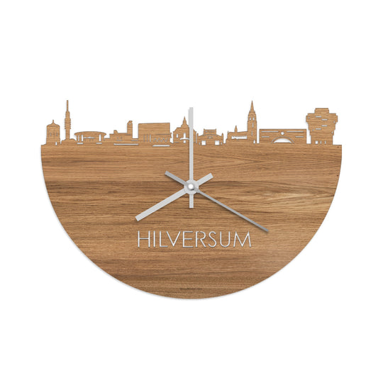 Skyline Klok Hilversum Eiken houten cadeau wanddecoratie relatiegeschenk van WoodWideCities