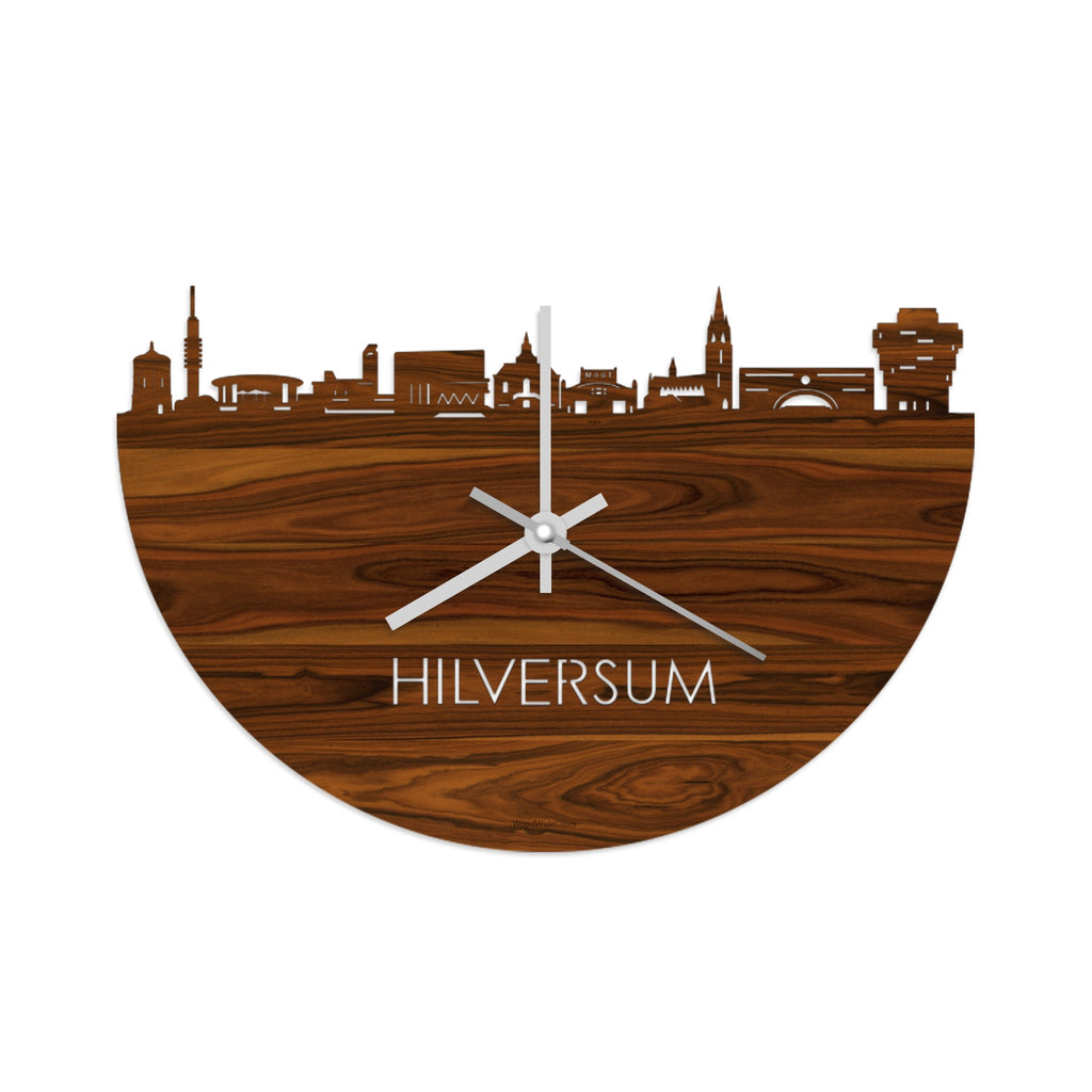 Skyline Klok Hilversum Palissander houten cadeau wanddecoratie relatiegeschenk van WoodWideCities