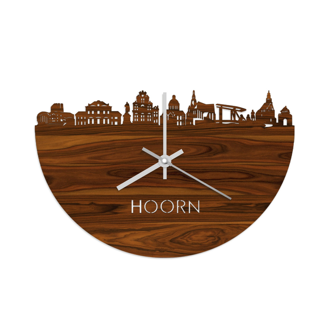 Skyline Klok Hoorn Palissander houten cadeau wanddecoratie relatiegeschenk van WoodWideCities