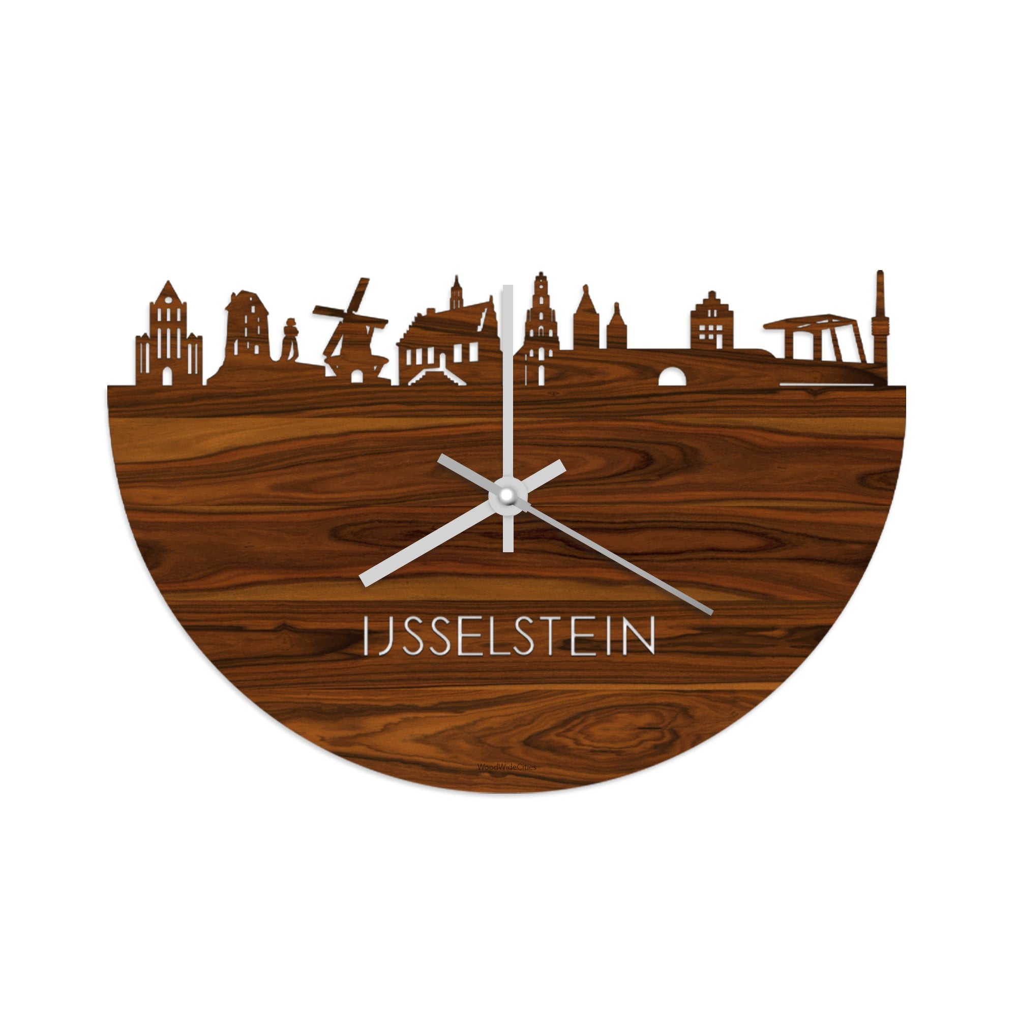 Skyline Klok IJsselstein Palissander houten cadeau wanddecoratie relatiegeschenk van WoodWideCities
