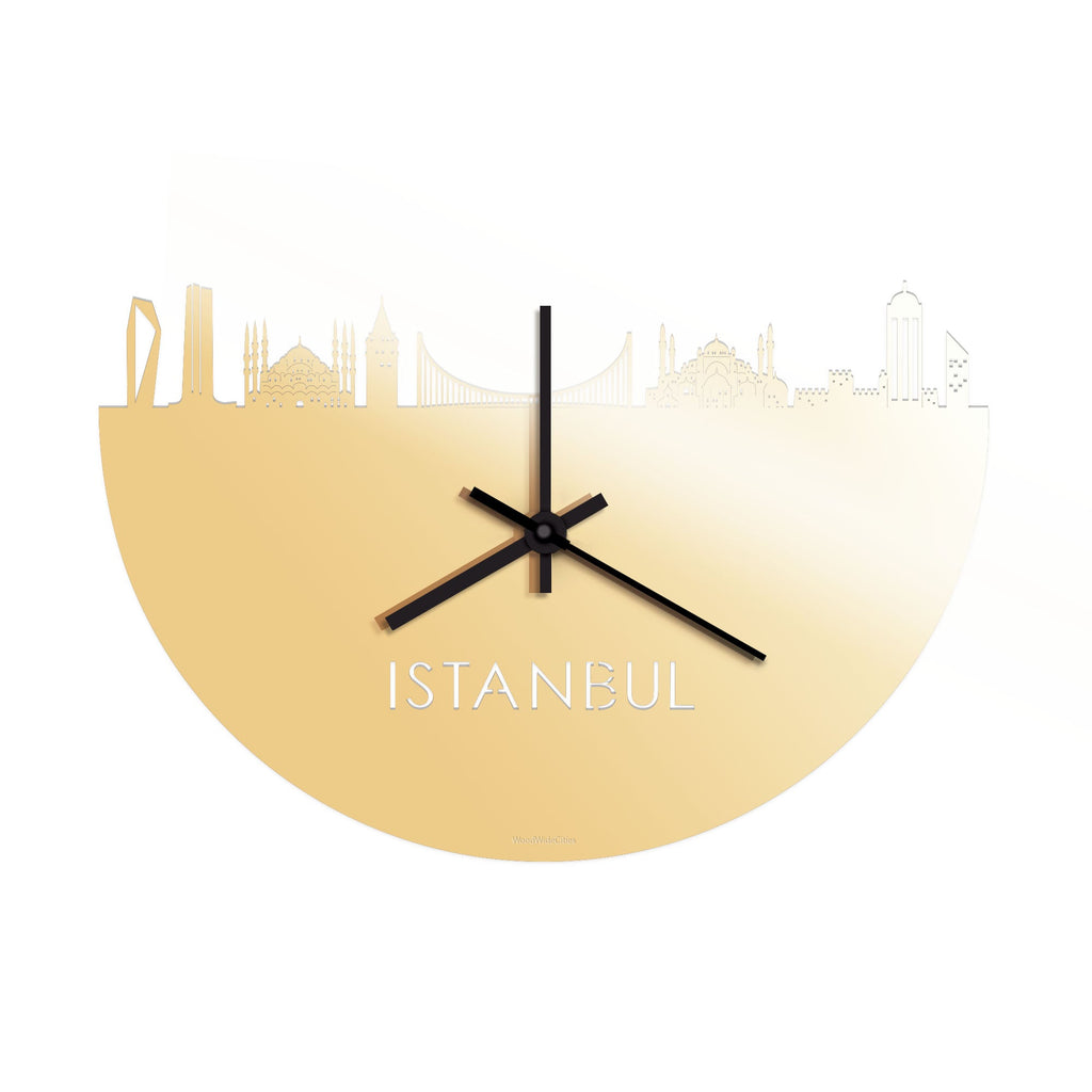 Skyline Klok Istanbul Metallic Goud gerecycled kunststof cadeau wanddecoratie relatiegeschenk van WoodWideCities
