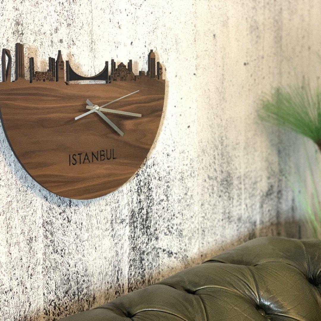 Skyline Klok Istanbul Noten Noten houten cadeau decoratie relatiegeschenk van WoodWideCities