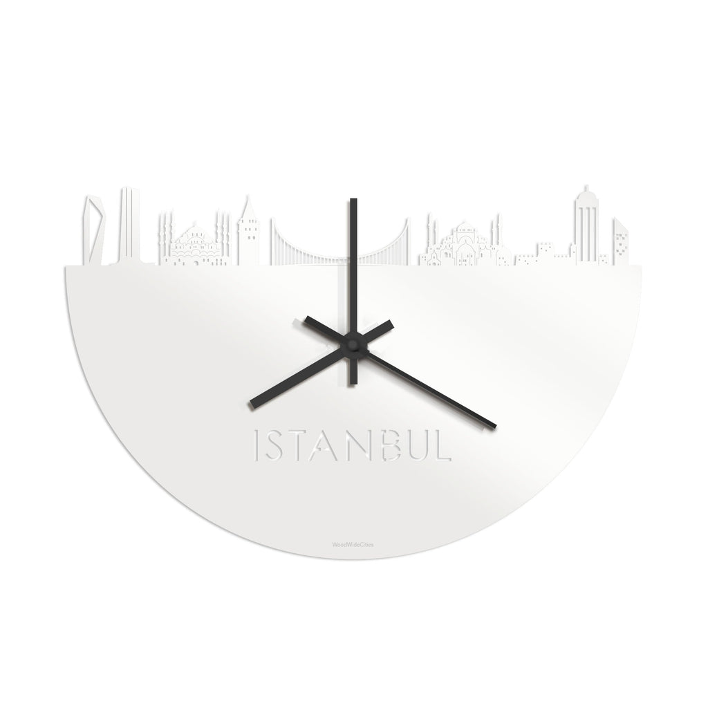 Skyline Klok Istanbul Wit glanzend gerecycled kunststof cadeau decoratie relatiegeschenk van WoodWideCities