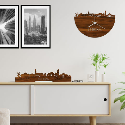 Skyline Klok Leerdam Palissander houten cadeau wanddecoratie relatiegeschenk van WoodWideCities