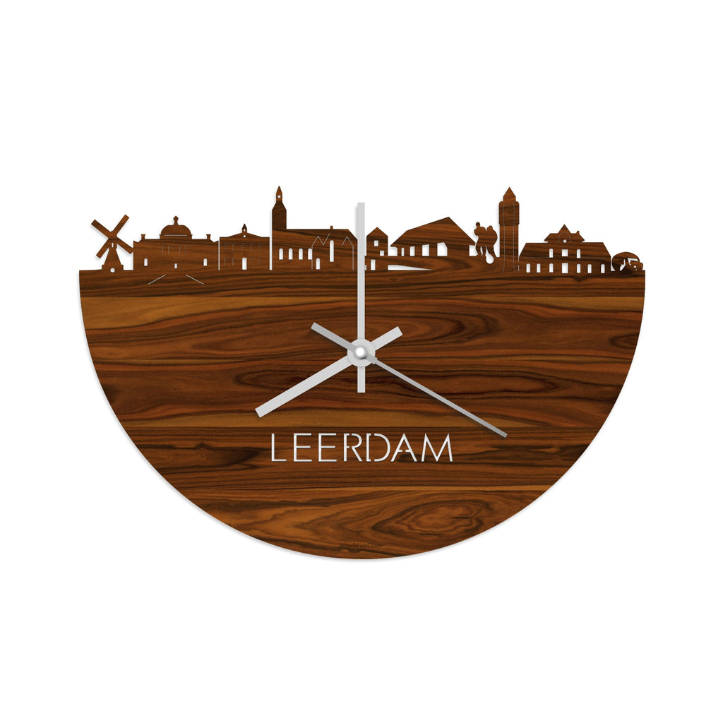 Skyline Klok Leerdam Palissander houten cadeau wanddecoratie relatiegeschenk van WoodWideCities