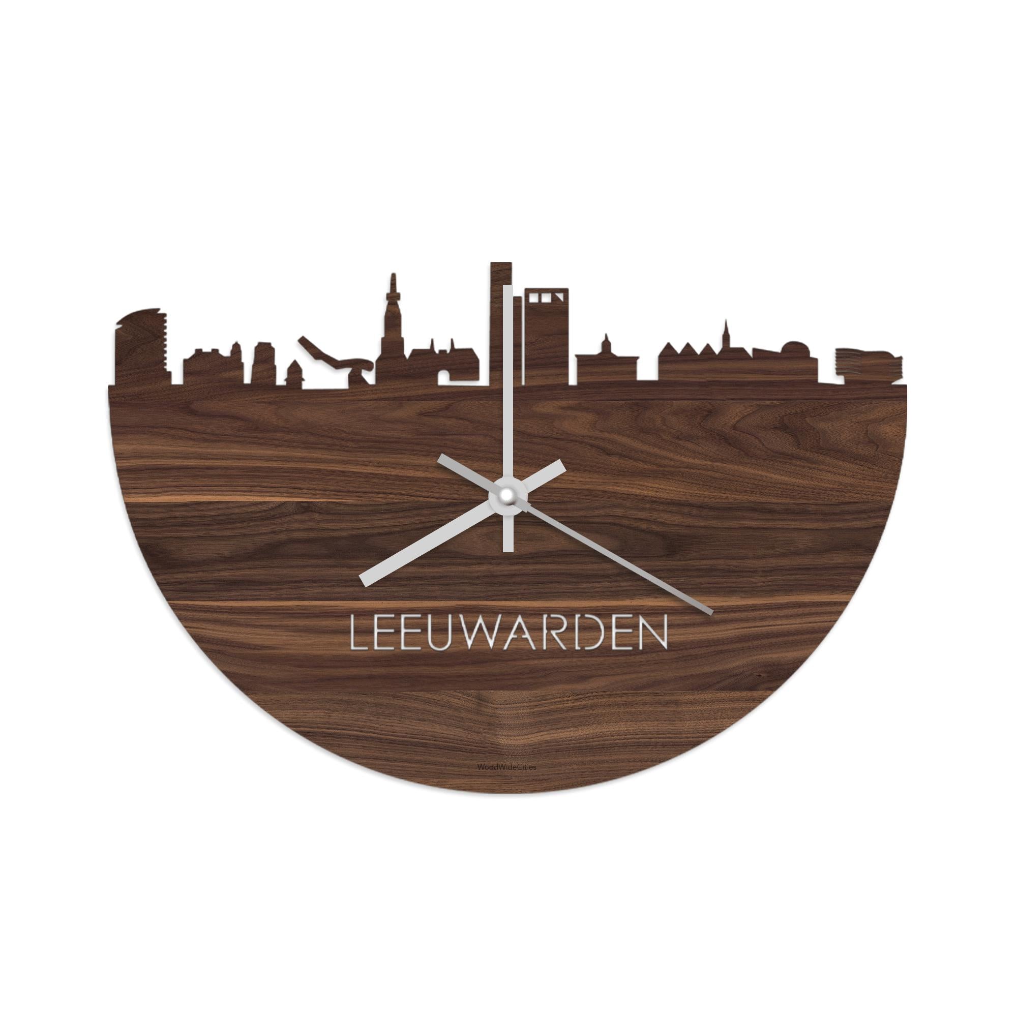 Skyline Klok Leeuwarden Noten houten cadeau wanddecoratie relatiegeschenk van WoodWideCities