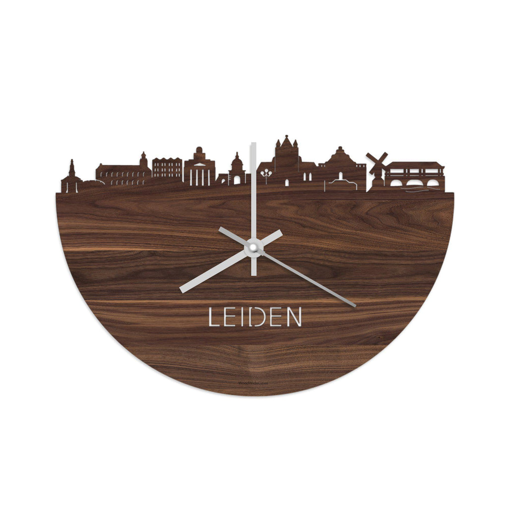 Skyline Klok Leiden Noten houten cadeau wanddecoratie relatiegeschenk van WoodWideCities