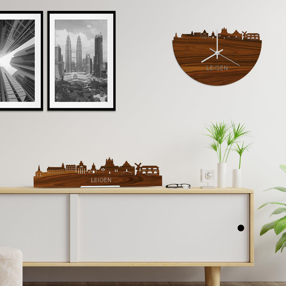 Skyline Klok Leiden Palissander houten cadeau wanddecoratie relatiegeschenk van WoodWideCities