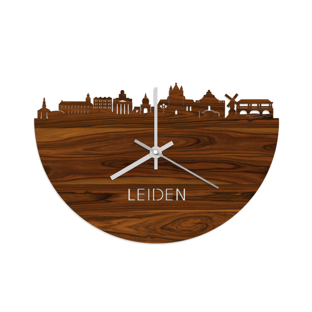 Skyline Klok Leiden Palissander houten cadeau wanddecoratie relatiegeschenk van WoodWideCities
