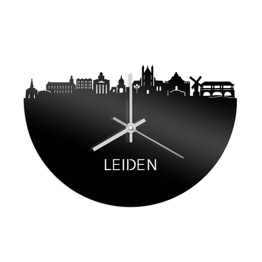 Skyline Klok Leiden Zwart glanzend gerecycled kunststof cadeau wanddecoratie relatiegeschenk van WoodWideCities