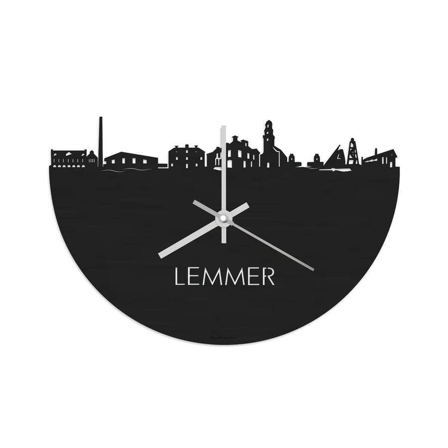 Skyline Klok Lemmer Black Zwart houten cadeau wanddecoratie relatiegeschenk van WoodWideCities