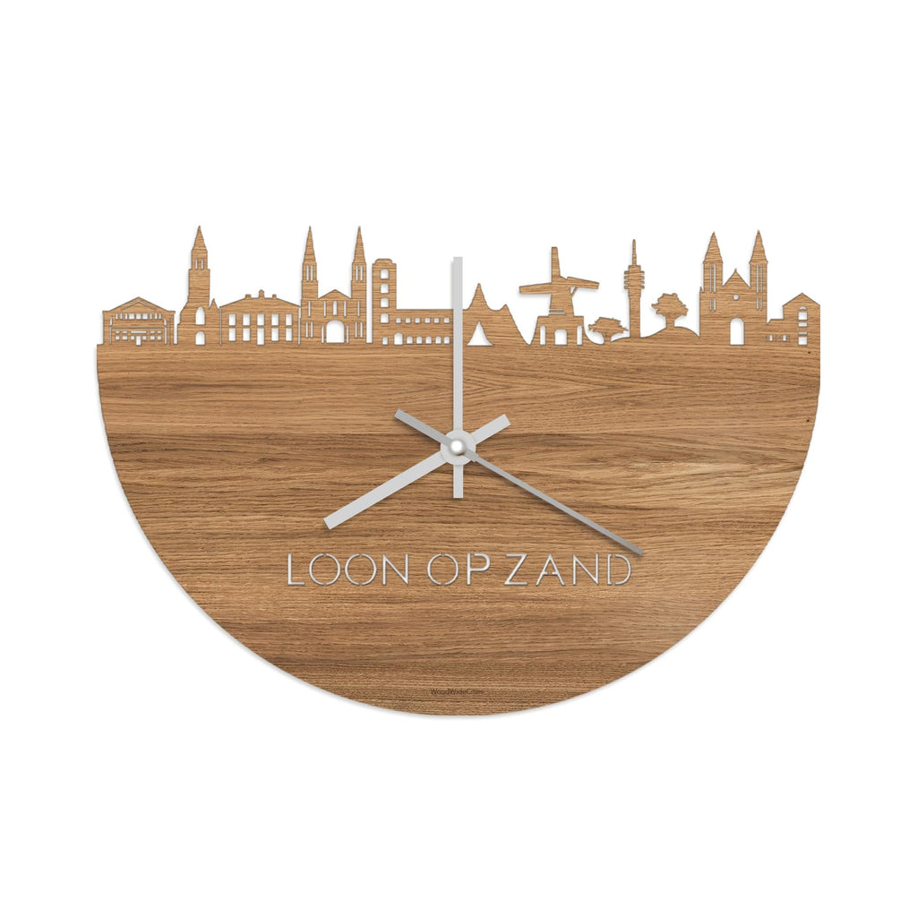 Skyline Klok Loon op Zand Eiken houten cadeau wanddecoratie relatiegeschenk van WoodWideCities