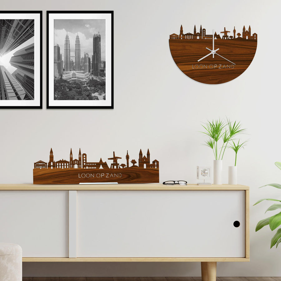 Skyline Klok Loon op Zand Palissander houten cadeau wanddecoratie relatiegeschenk van WoodWideCities