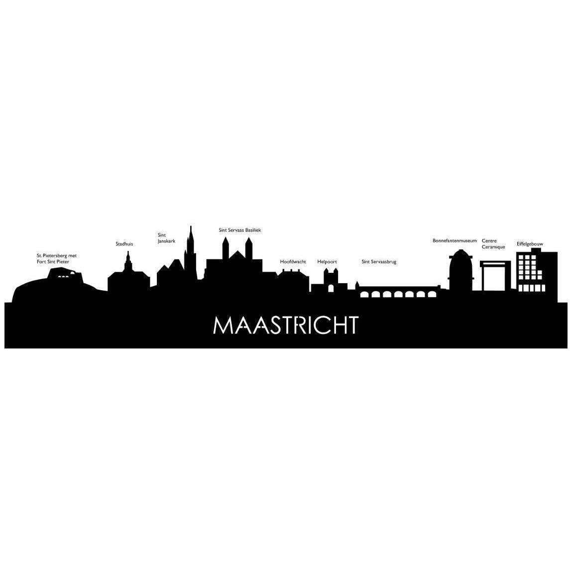 Skyline Klok Maastricht Zwart glanzend gerecycled kunststof cadeau wanddecoratie relatiegeschenk van WoodWideCities