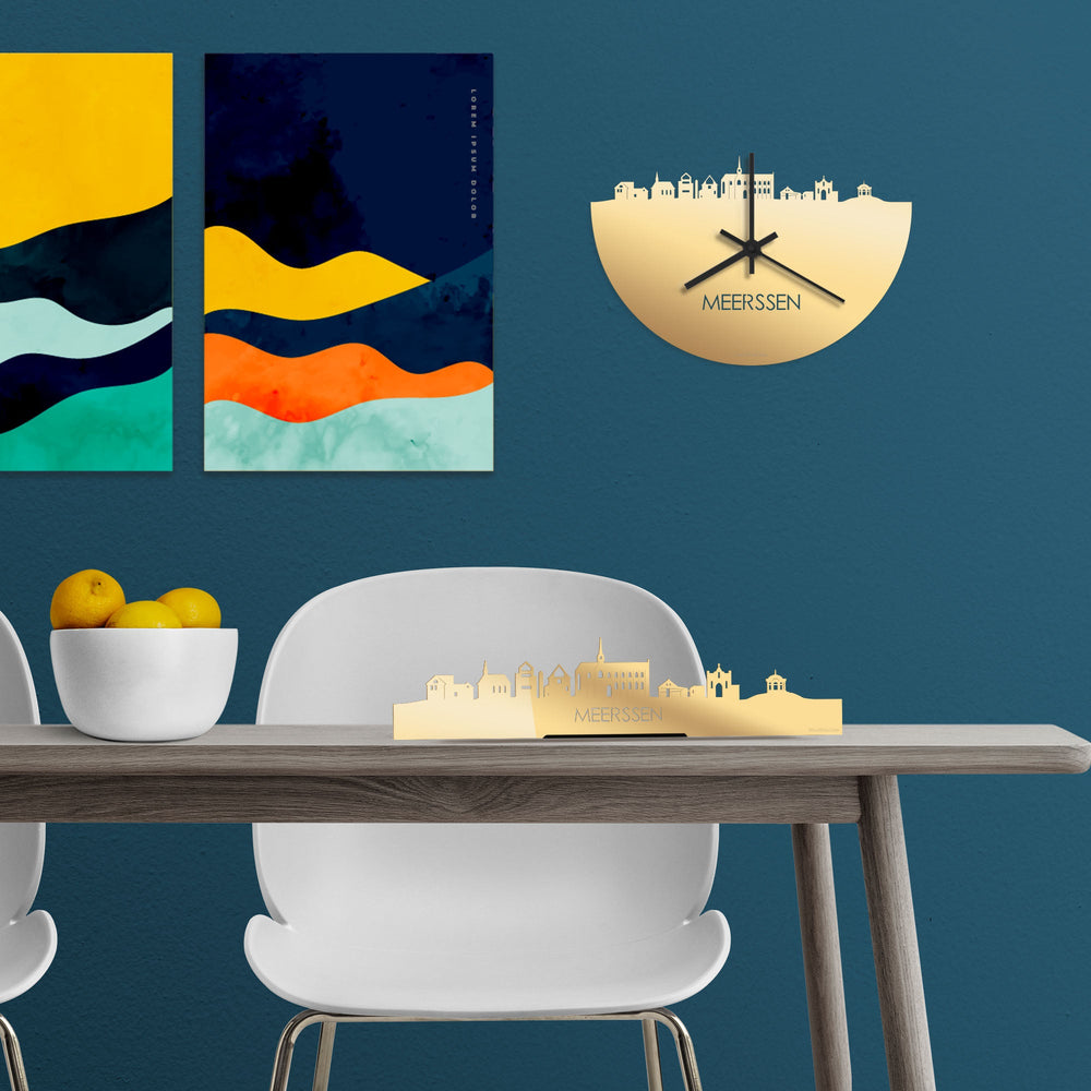Skyline Klok Meerssen Metallic Goud gerecycled kunststof cadeau wanddecoratie relatiegeschenk van WoodWideCities