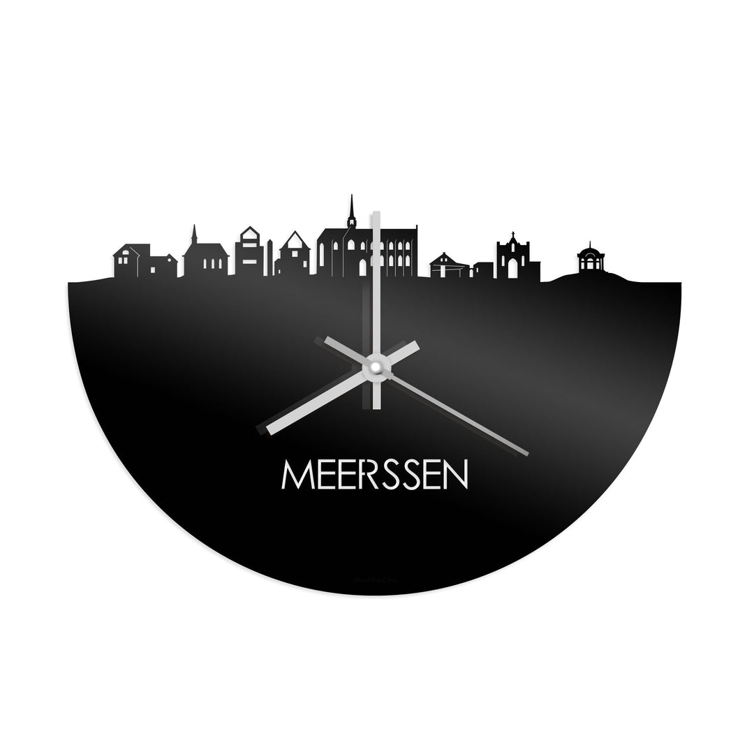 Skyline Klok Meerssen Zwart glanzend gerecycled kunststof cadeau wanddecoratie relatiegeschenk van WoodWideCities