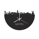 Skyline Klok Meppel Black Zwart houten cadeau wanddecoratie relatiegeschenk van WoodWideCities