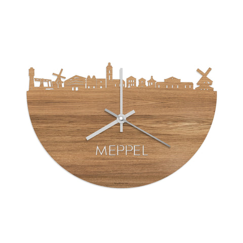 Skyline Klok Meppel Eiken houten cadeau wanddecoratie relatiegeschenk van WoodWideCities