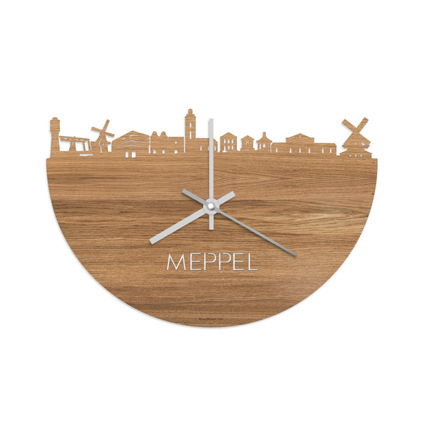 Skyline Klok Meppel Eiken houten cadeau wanddecoratie relatiegeschenk van WoodWideCities