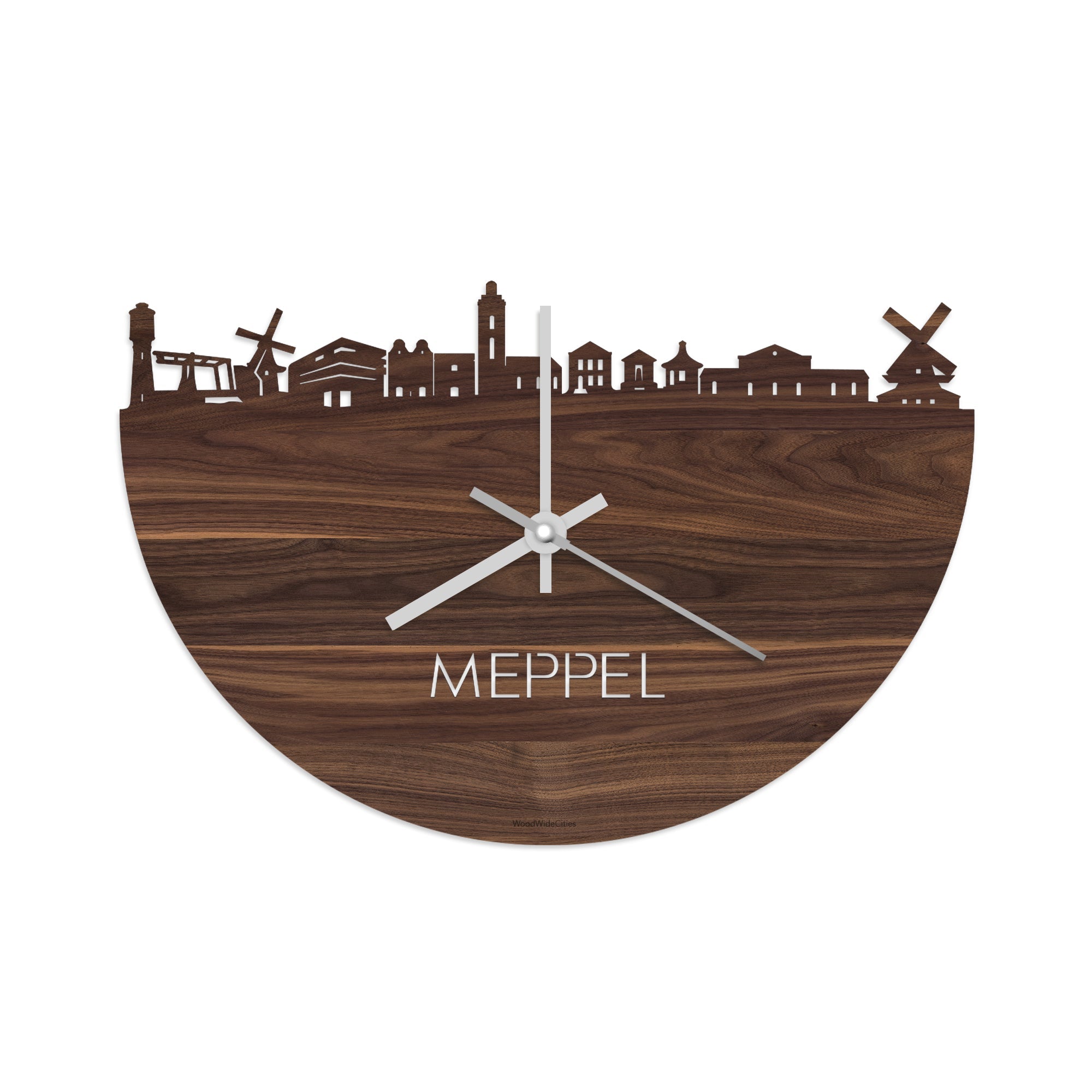 Skyline Klok Meppel Noten houten cadeau wanddecoratie relatiegeschenk van WoodWideCities