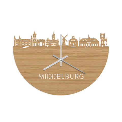 Skyline Klok Middelburg Bamboe houten cadeau wanddecoratie relatiegeschenk van WoodWideCities