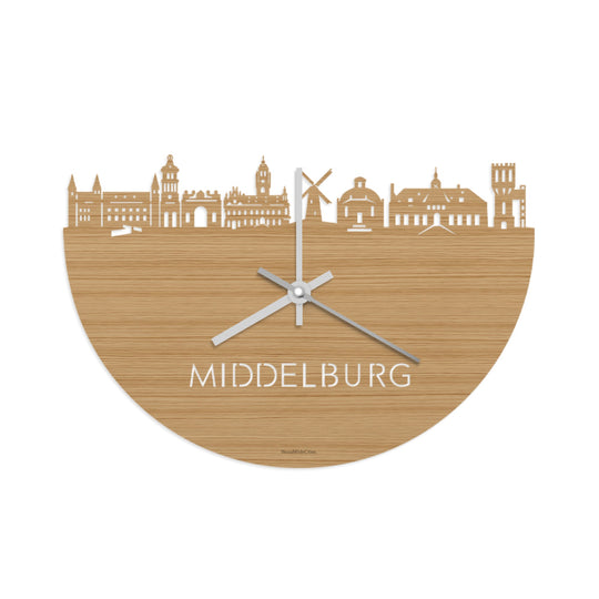 Skyline Klok Middelburg Bamboe houten cadeau wanddecoratie relatiegeschenk van WoodWideCities