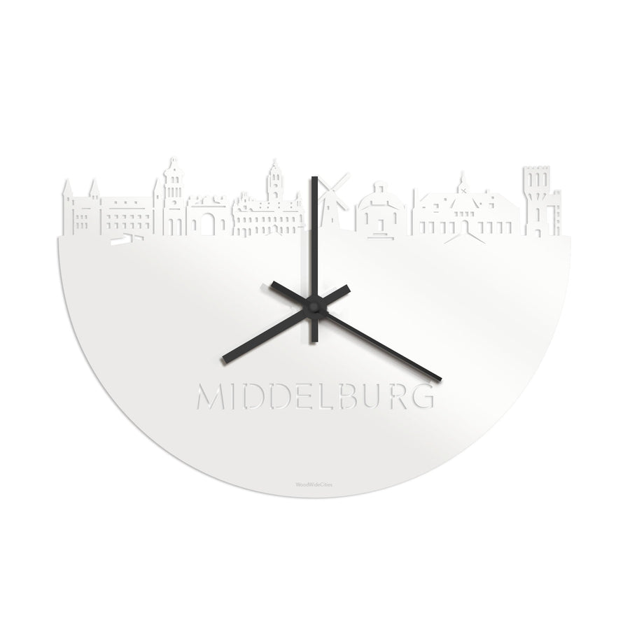 Skyline Klok Middelburg Wit glanzend gerecycled kunststof cadeau wanddecoratie relatiegeschenk van WoodWideCities