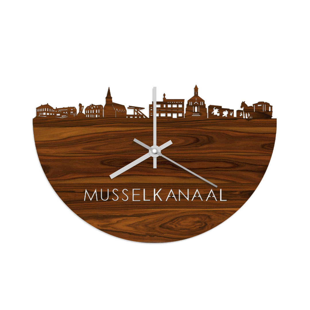 Skyline Klok Musselkanaal Palissander houten cadeau wanddecoratie relatiegeschenk van WoodWideCities