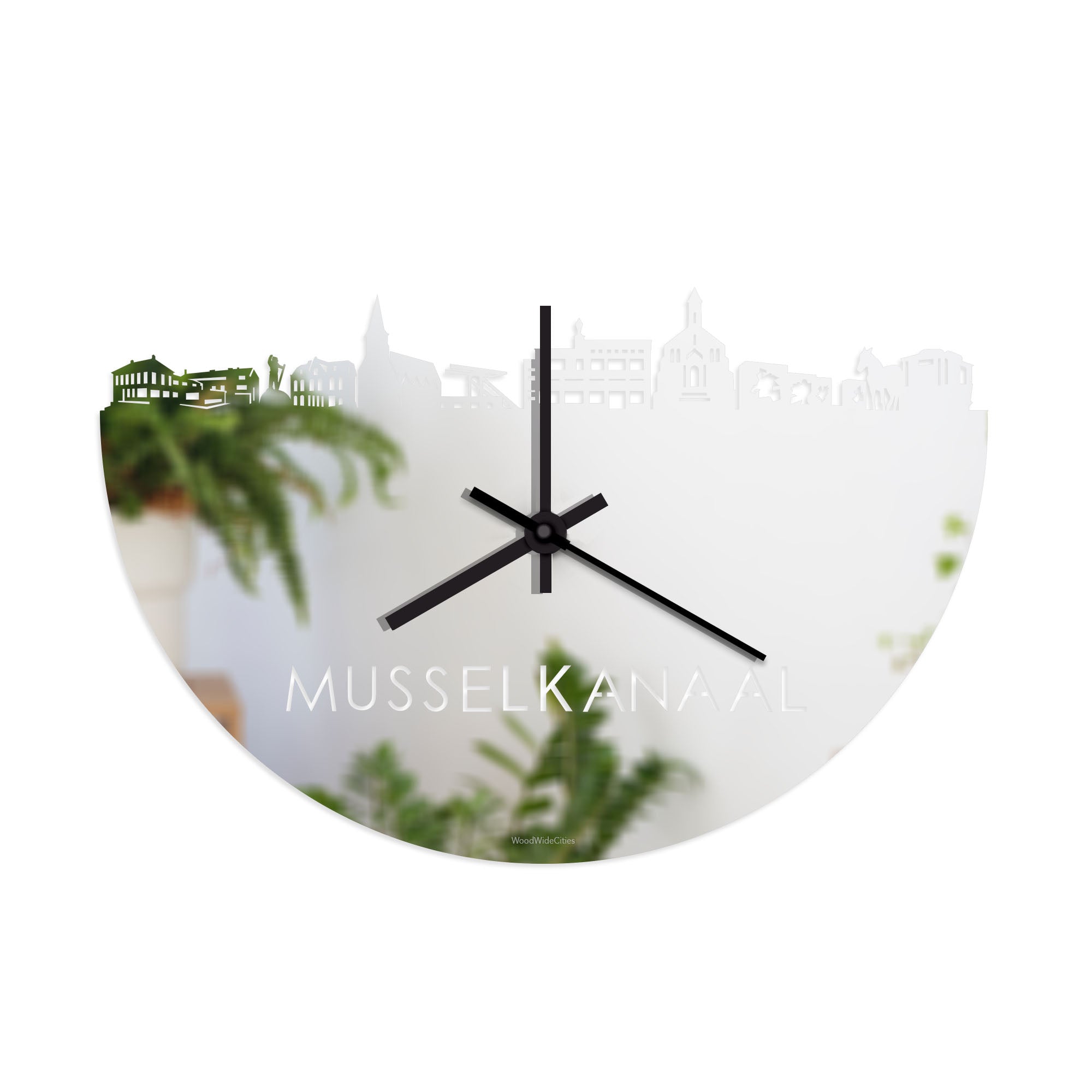 Skyline Klok Musselkanaal Spiegel gerecycled kunststof cadeau wanddecoratie relatiegeschenk van WoodWideCities