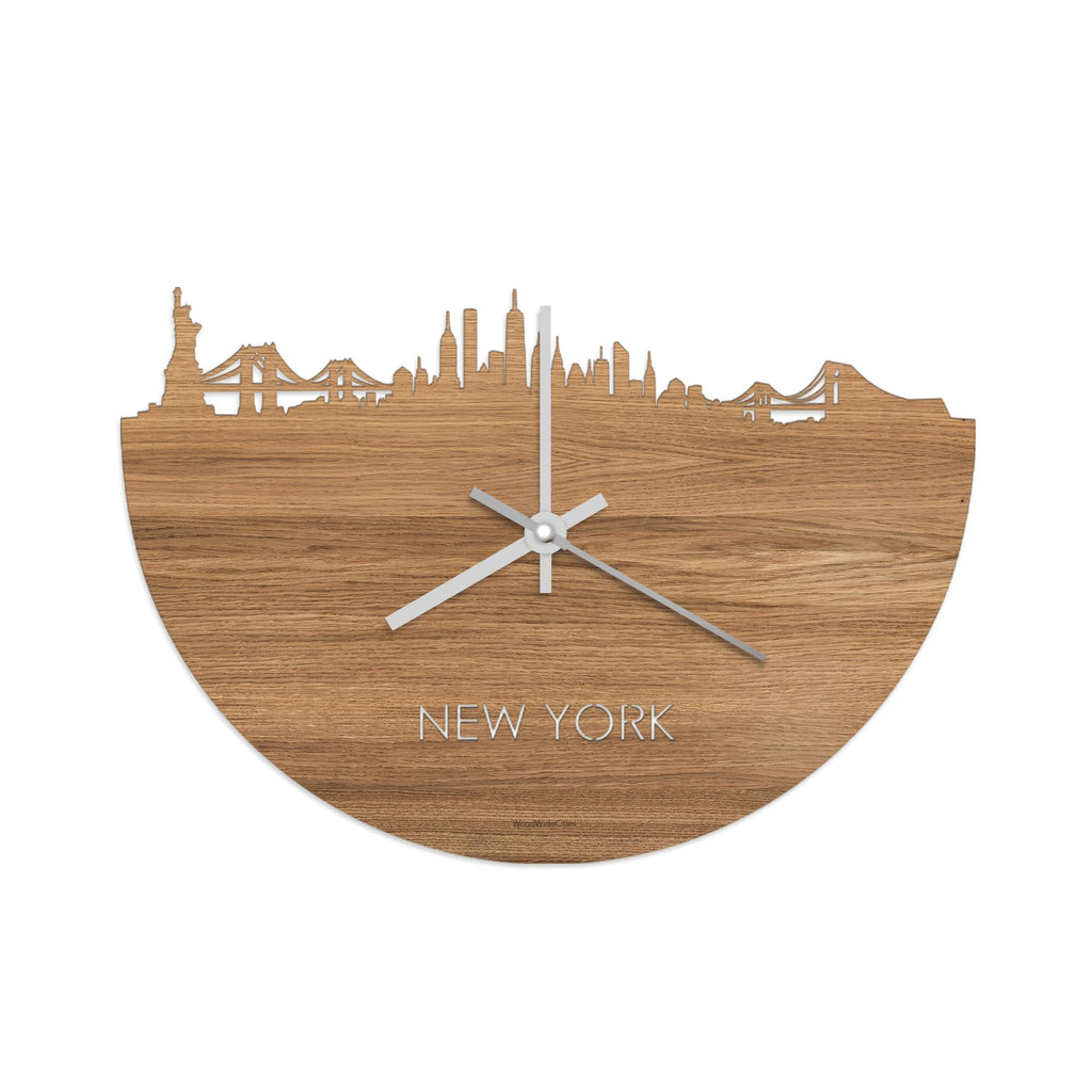 Skyline Klok New York Eiken Eiken  houten cadeau wanddecoratie relatiegeschenk van WoodWideCities