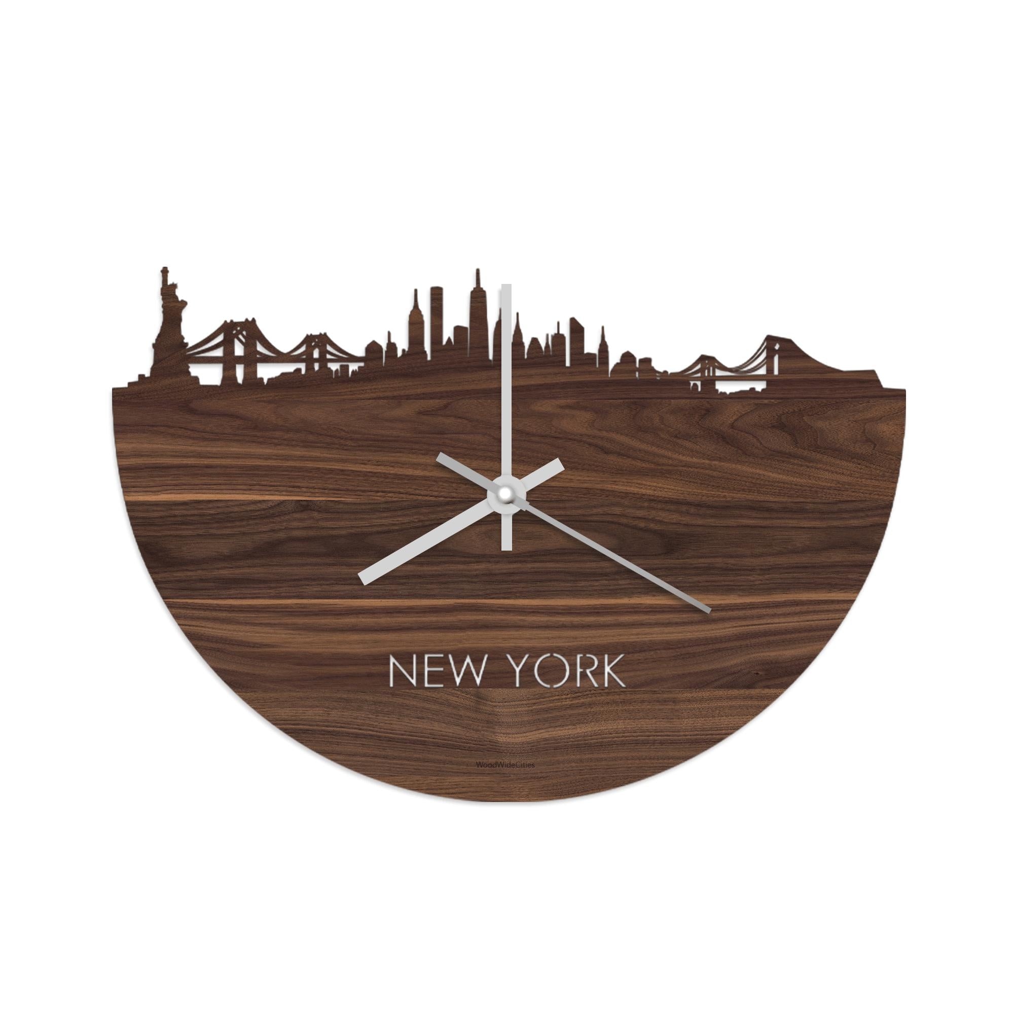 Skyline Klok New York Noten Noten  houten cadeau wanddecoratie relatiegeschenk van WoodWideCities