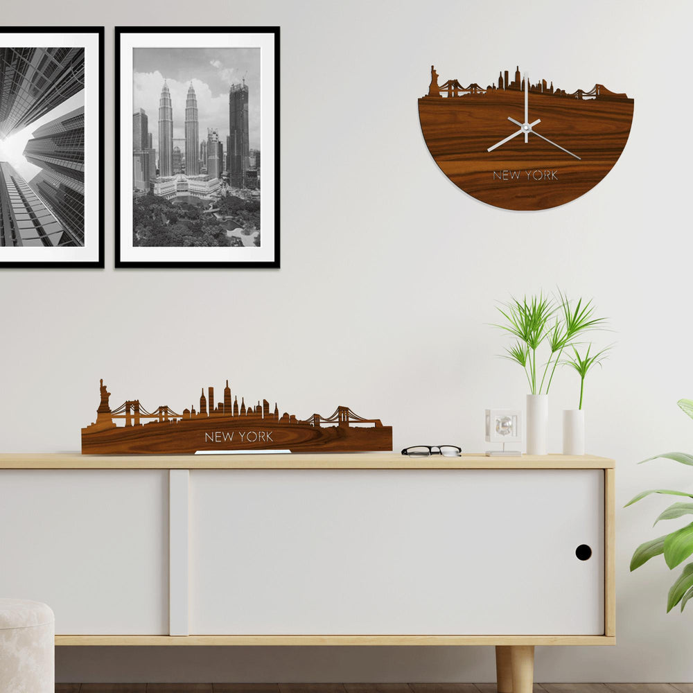 Skyline Klok New York Palissander houten cadeau wanddecoratie relatiegeschenk van WoodWideCities