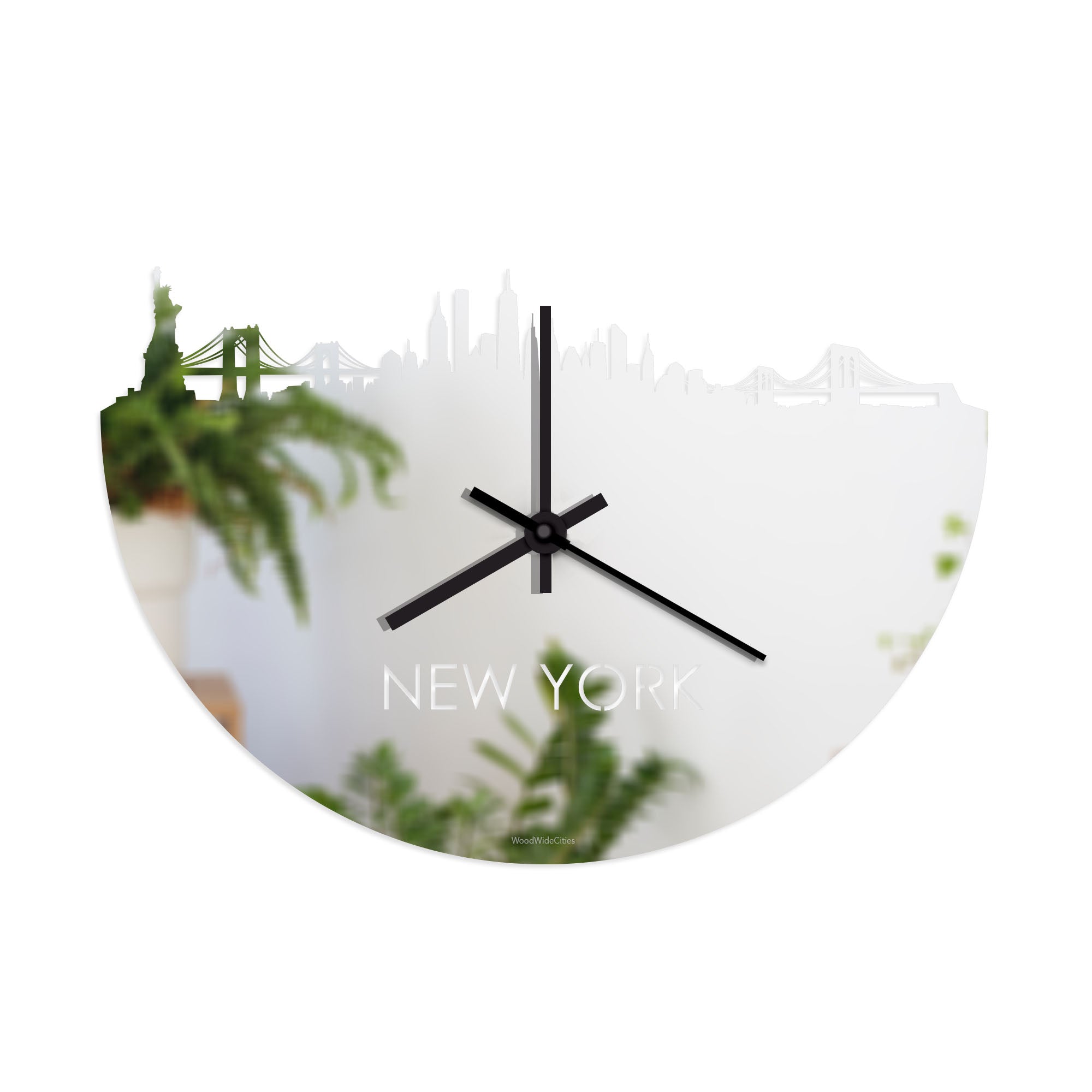Skyline Klok New York Spiegel gerecycled kunststof cadeau wanddecoratie relatiegeschenk van WoodWideCities