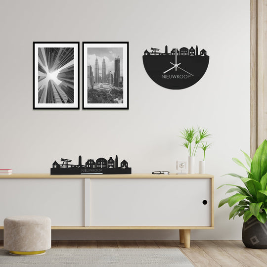 Skyline Klok Nieuwkoop Black Zwart houten cadeau wanddecoratie relatiegeschenk van WoodWideCities