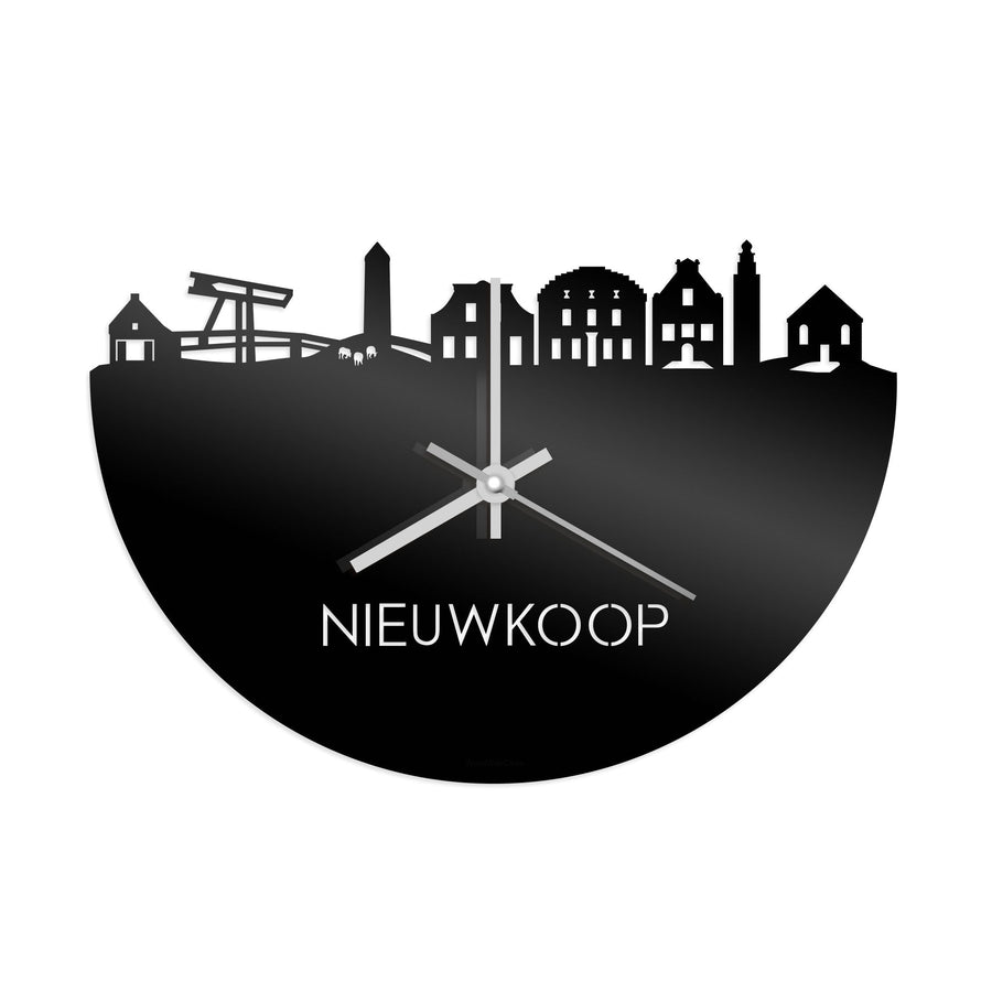 Skyline Klok Nieuwkoop Zwart glanzend gerecycled kunststof cadeau wanddecoratie relatiegeschenk van WoodWideCities